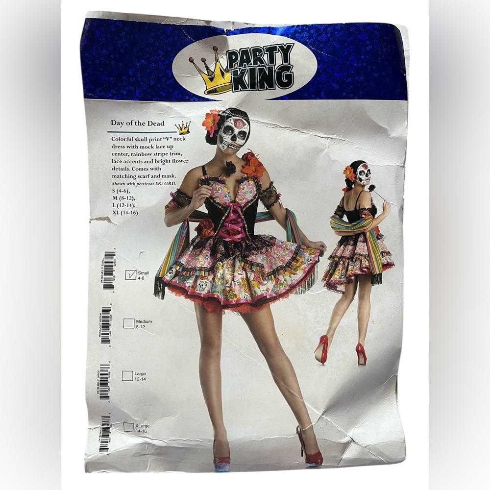 Vibrant Day of the Dead Costume with Floral Design in Original Packaging
